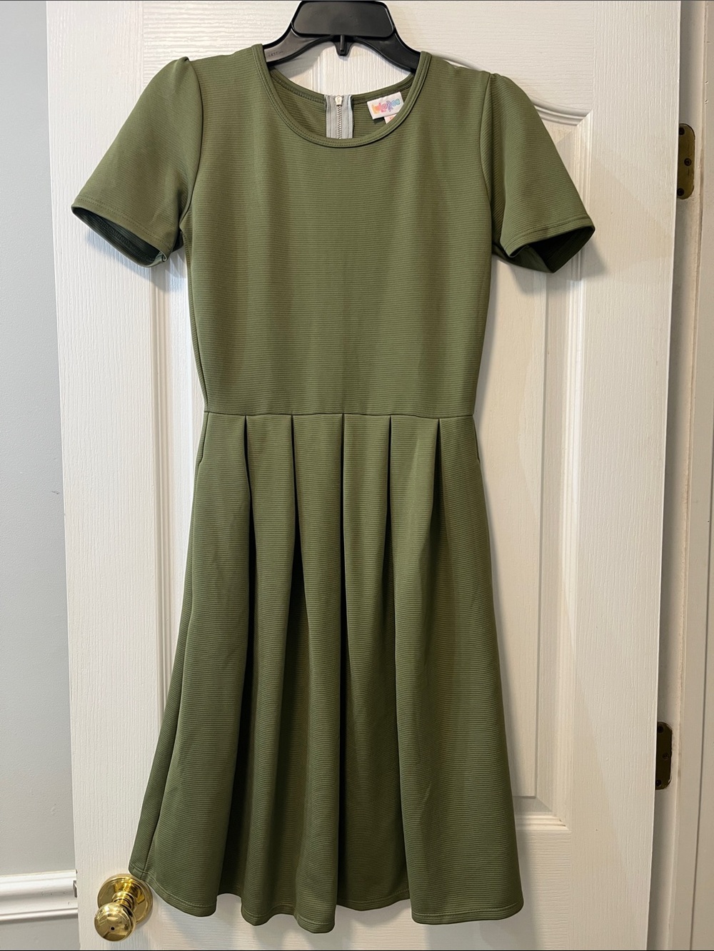 LuLaRoe Olive Green Pleated Fit-and-Flare Dress